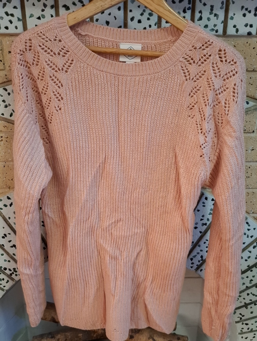 St. John's Bay Light Peach Open-Stitch Crewneck Sweater